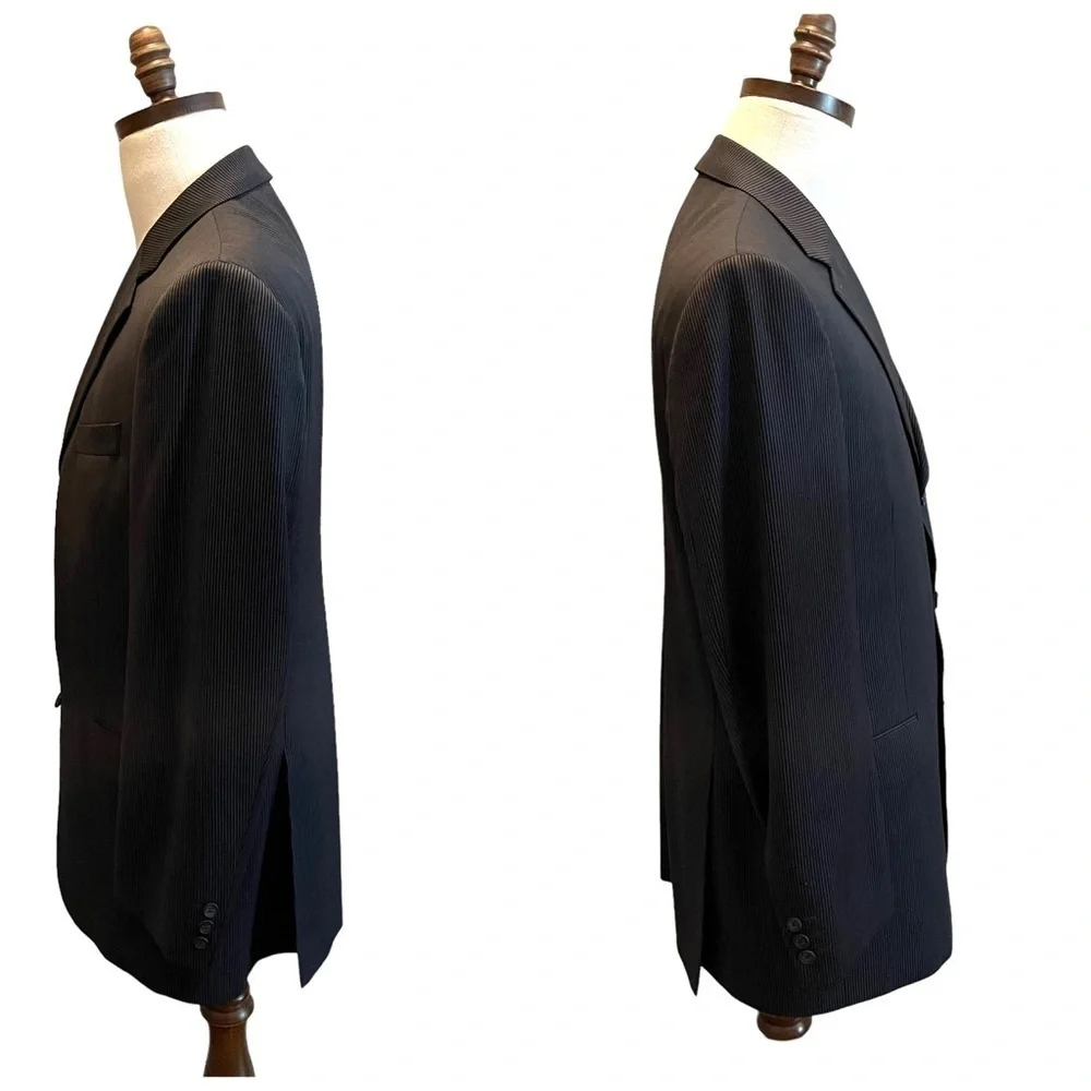 Jack Victor Suit Blazer Jacket Black Pinstripe 40R Wool Super 110 Workwear